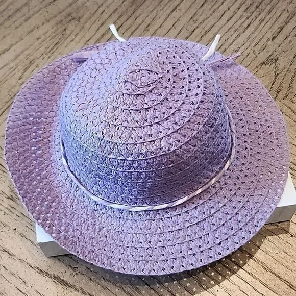 Girls spring purple floral straw hat fits 2-3T new condition 💜 - Picture 4 of 7